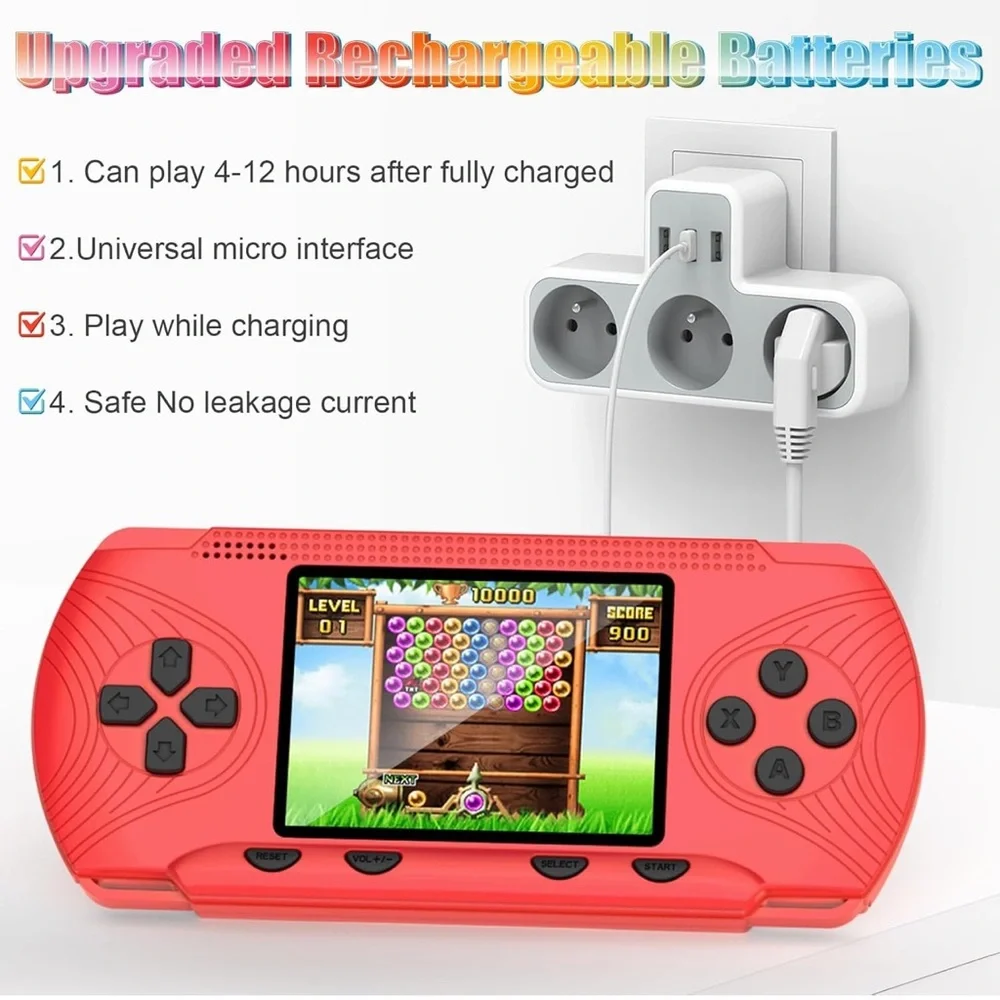Retro handheld gaming console, 3.5 inch HD screen, 256 built in games. Red